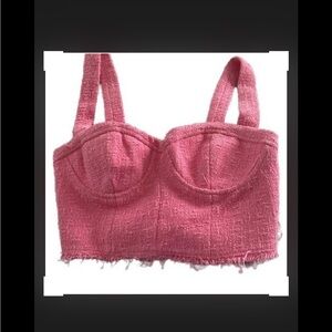 Zara Pink Tweed Bustier Cropped Top